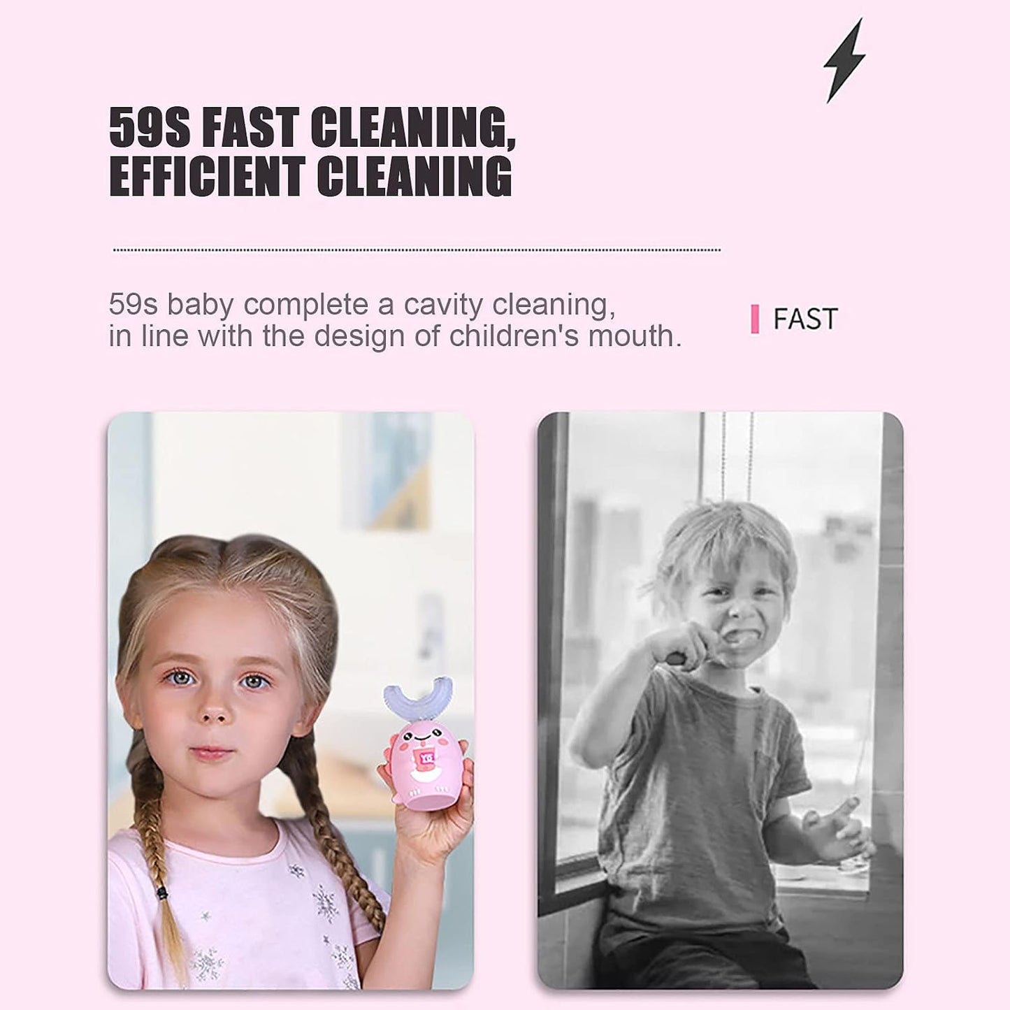 Kids U-Shaped Smart Electric Toothbrush Cartoon with Soft Silicone Head