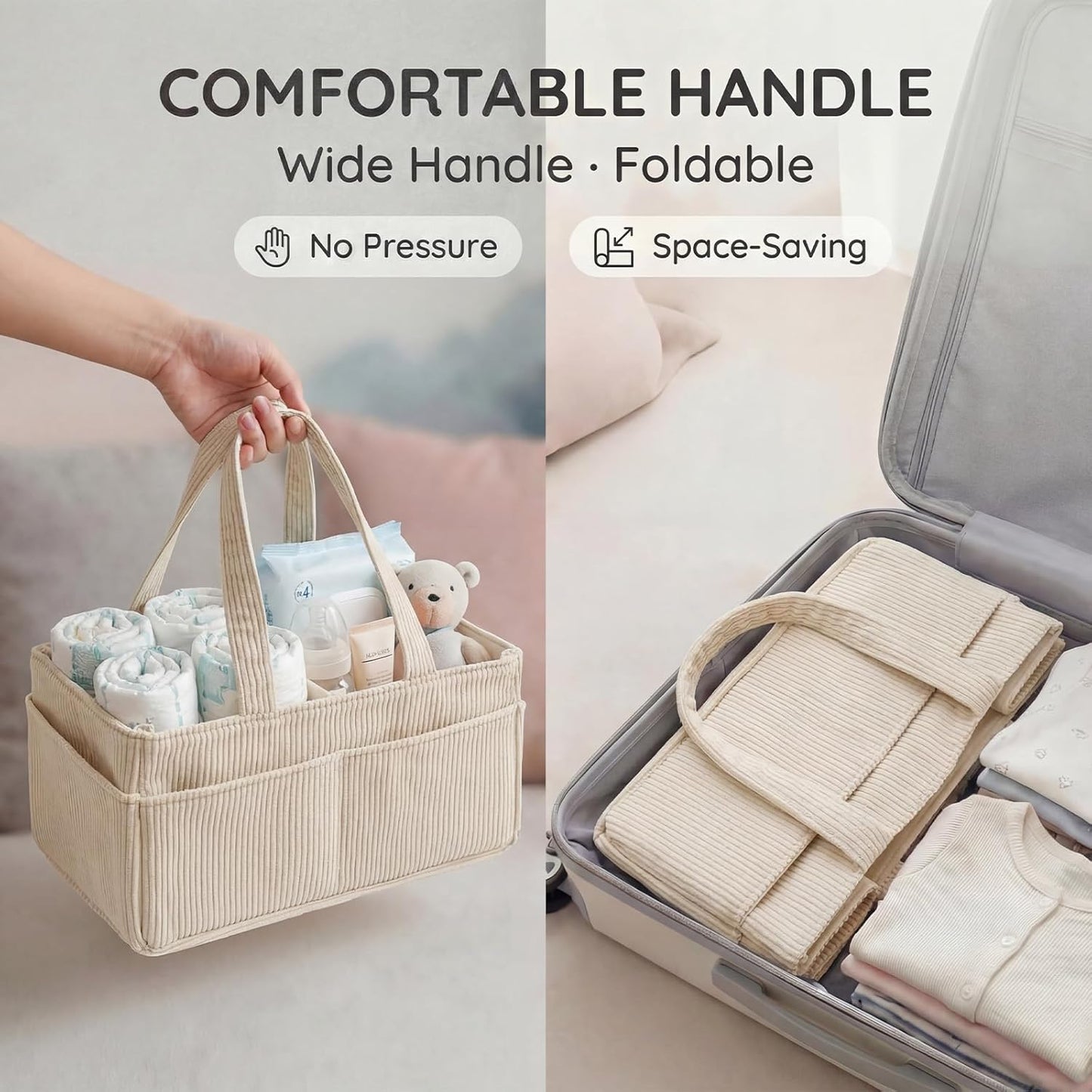 Baby Diaper Caddy Organizer Basket with Soft Corduroy Fabric