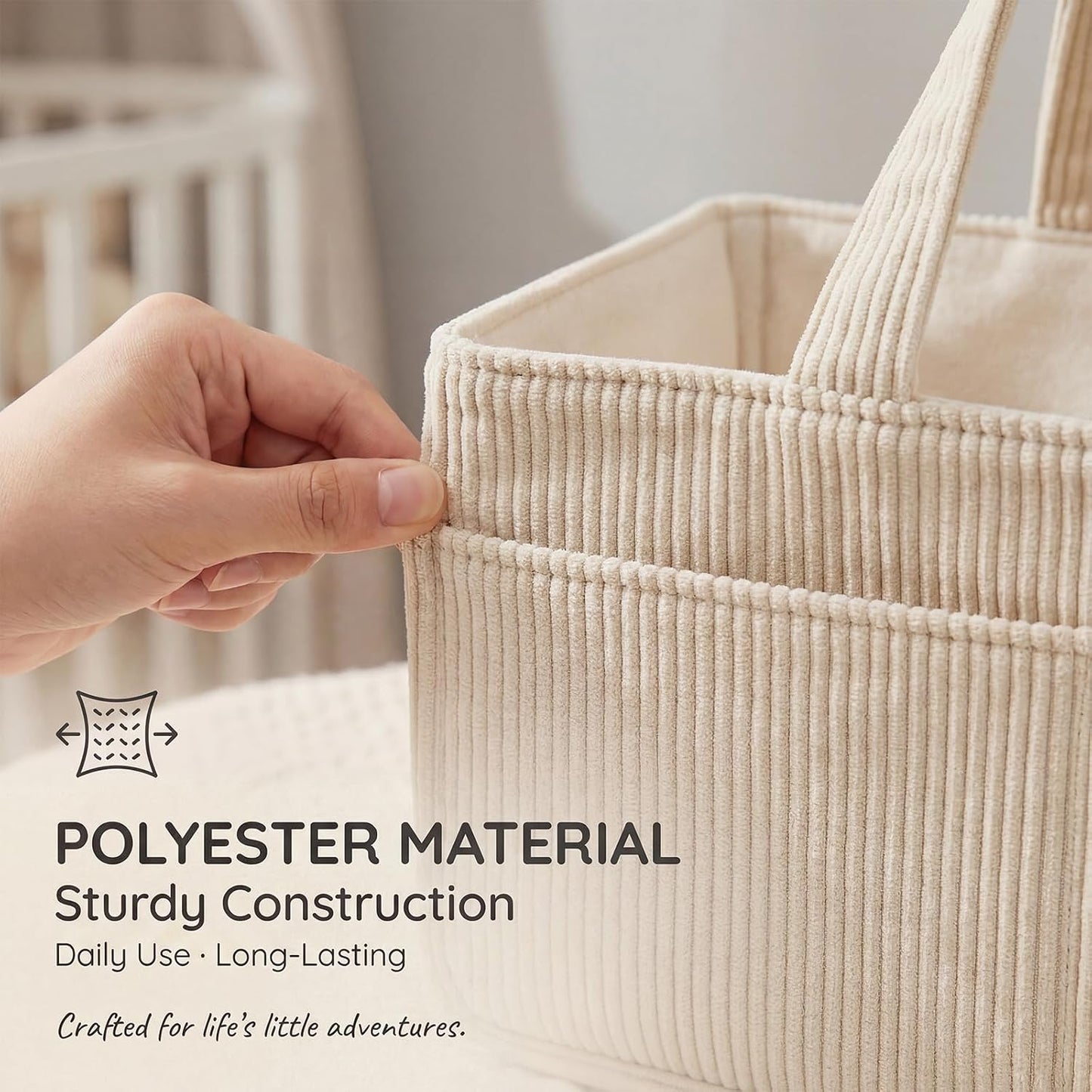 Baby Diaper Caddy Organizer Basket with Soft Corduroy Fabric