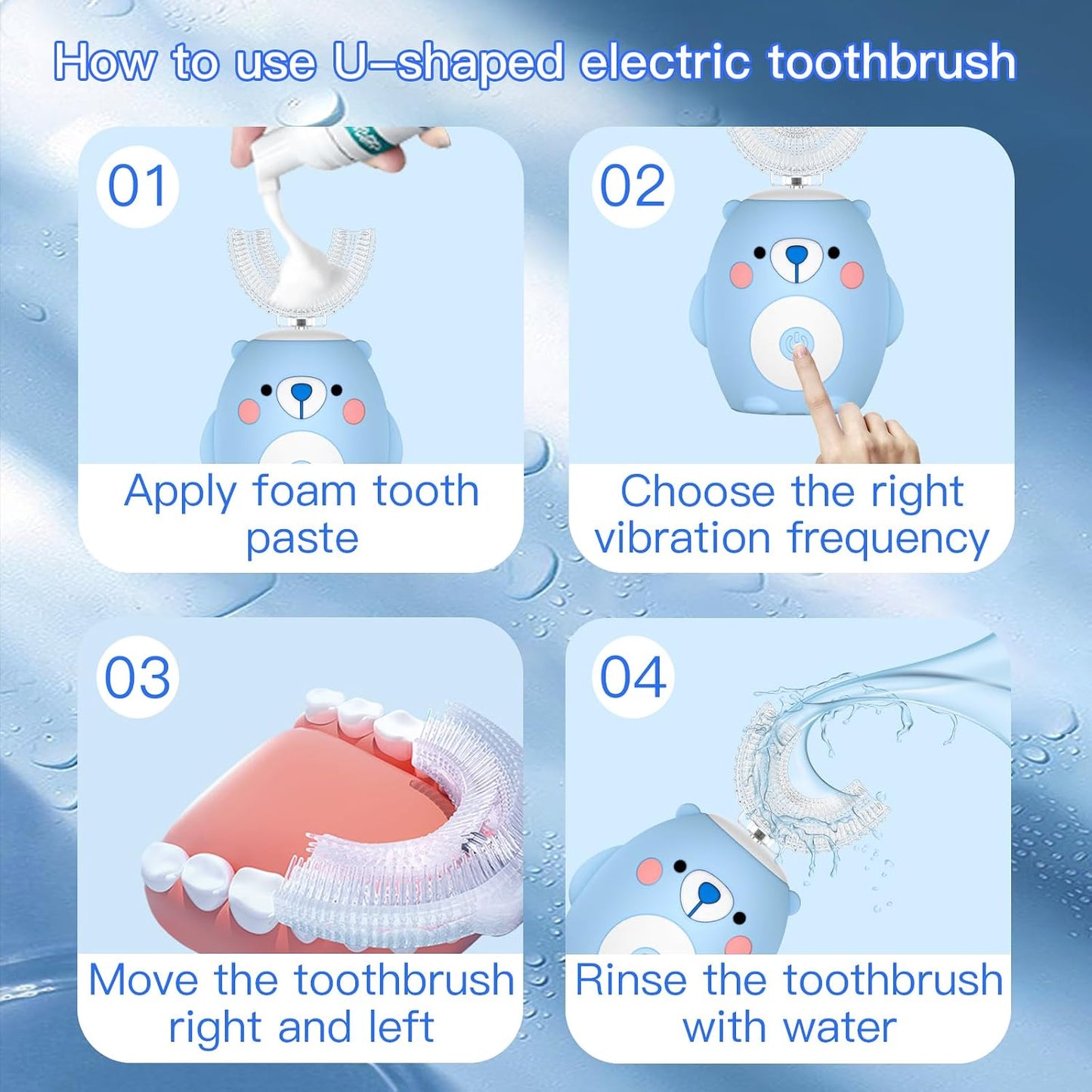 Children's Bear U-Shaped Electric Toothbrush with Soft Silicone Head