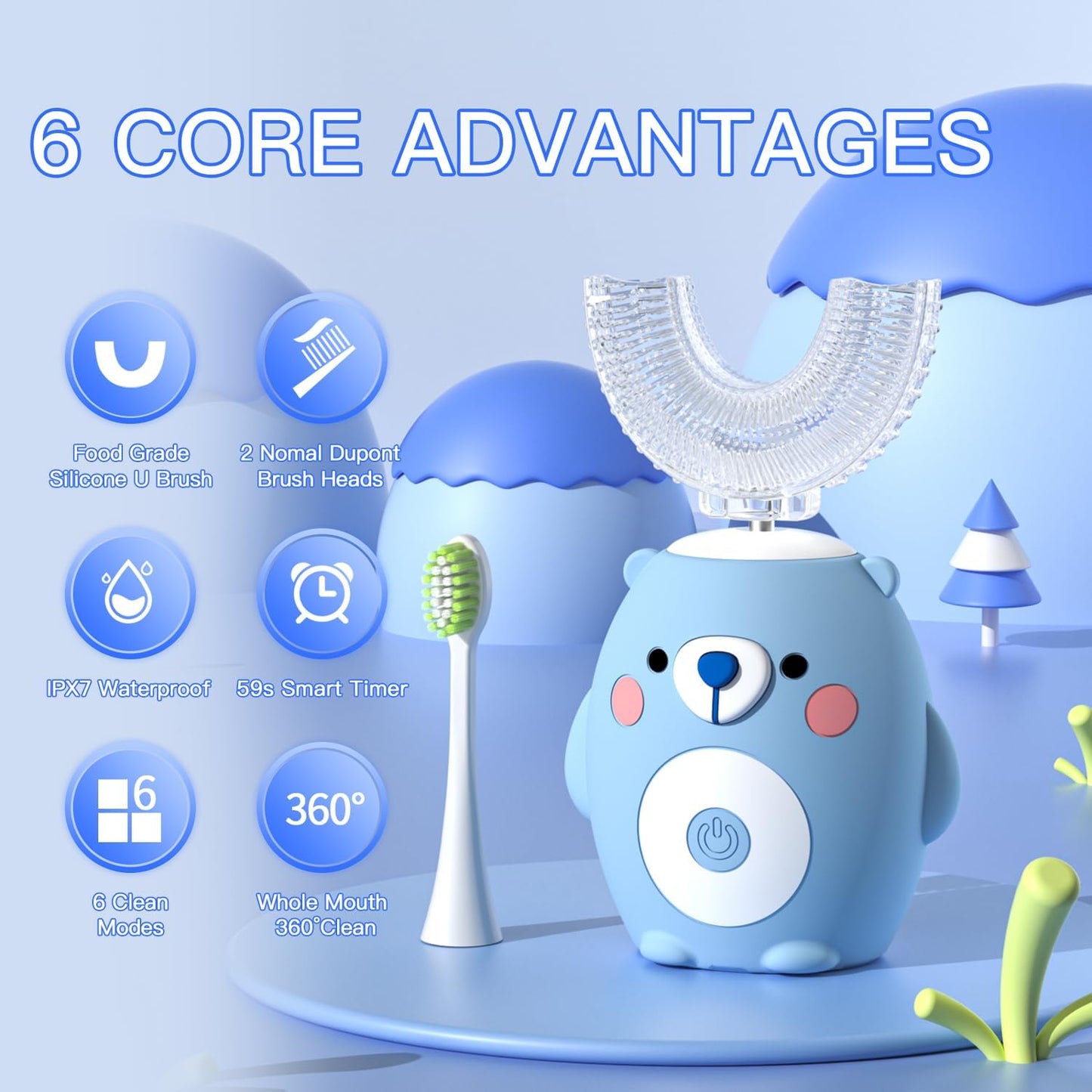 Children's Bear U-Shaped Electric Toothbrush with Soft Silicone Head