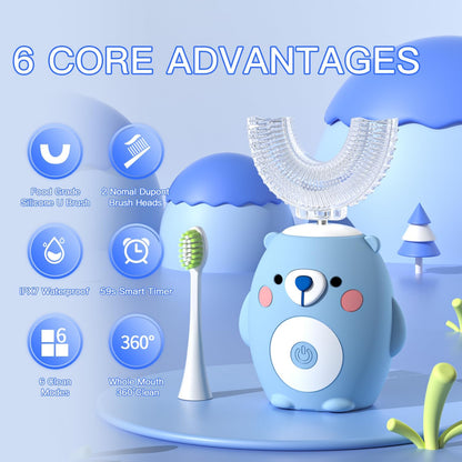 Children's Bear U-Shaped Electric Toothbrush with Soft Silicone Head