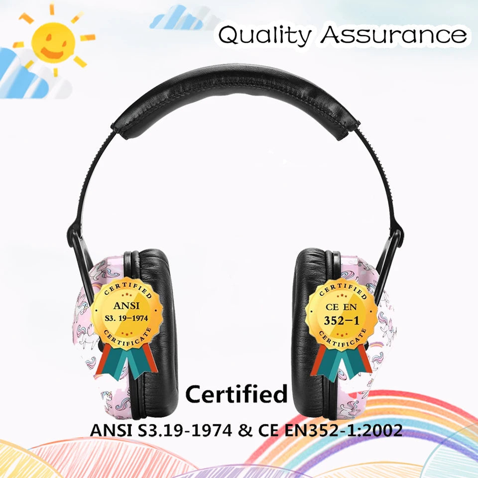 Zohan ear protection headphones with certification logos and text on a white background