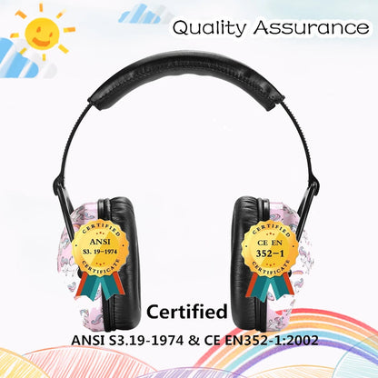 Zohan ear protection headphones with certification logos and text on a white background