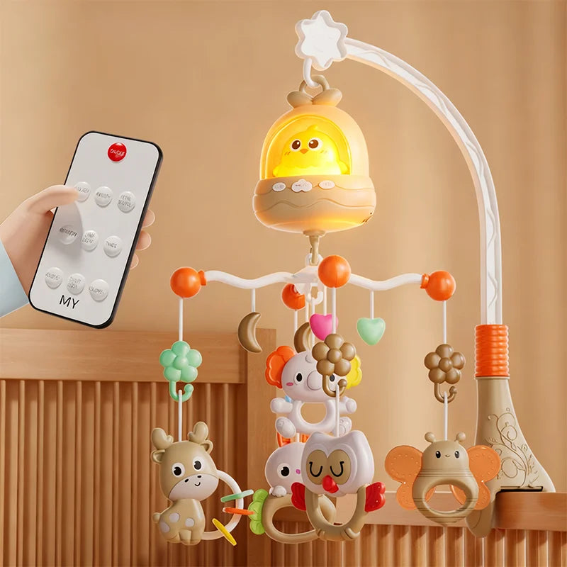 Baby Crib Mobile Rotating with Music Lights and Remote Control for Newborn Infant Gift