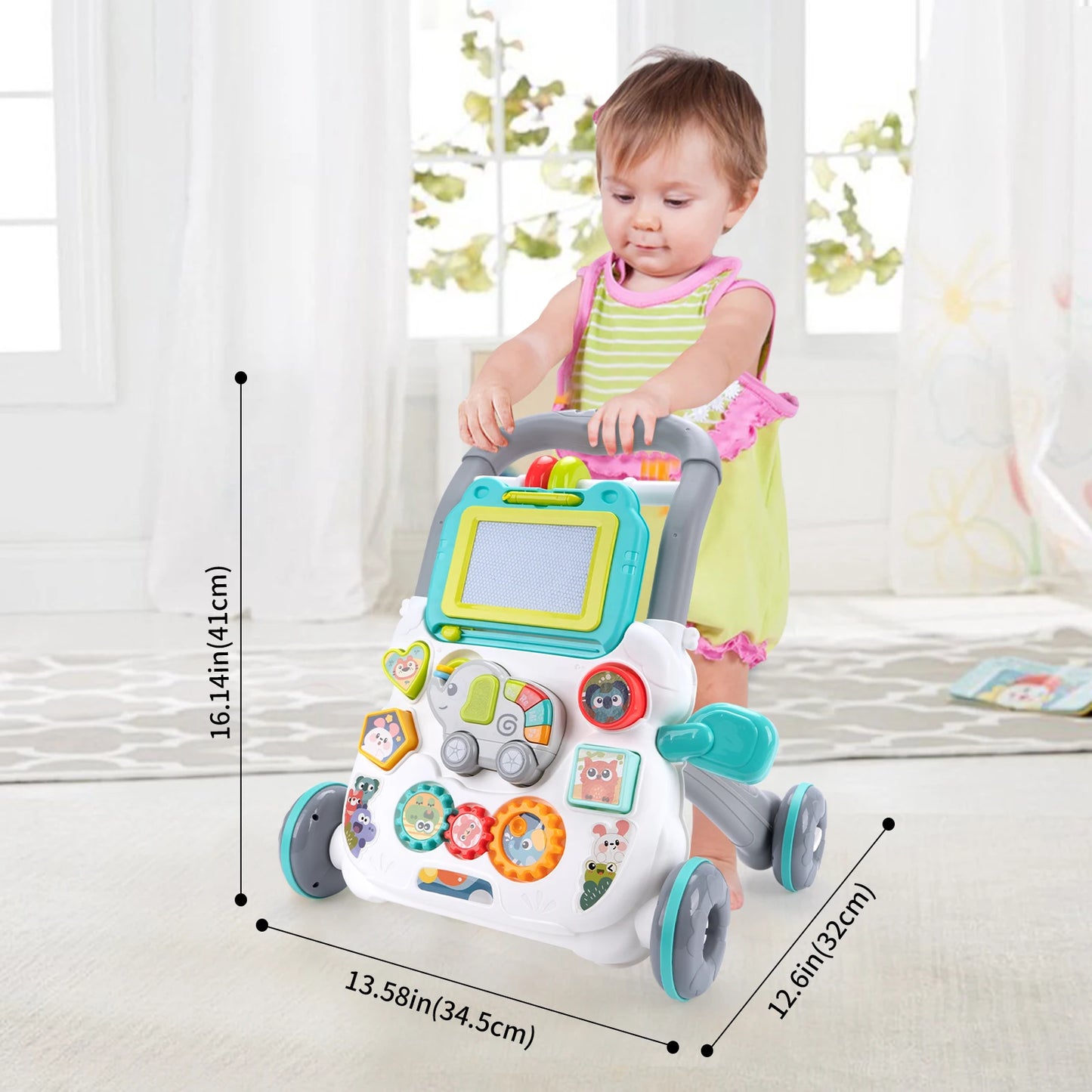 Multifunction Baby Push Walker Toy with Activity Board and Music