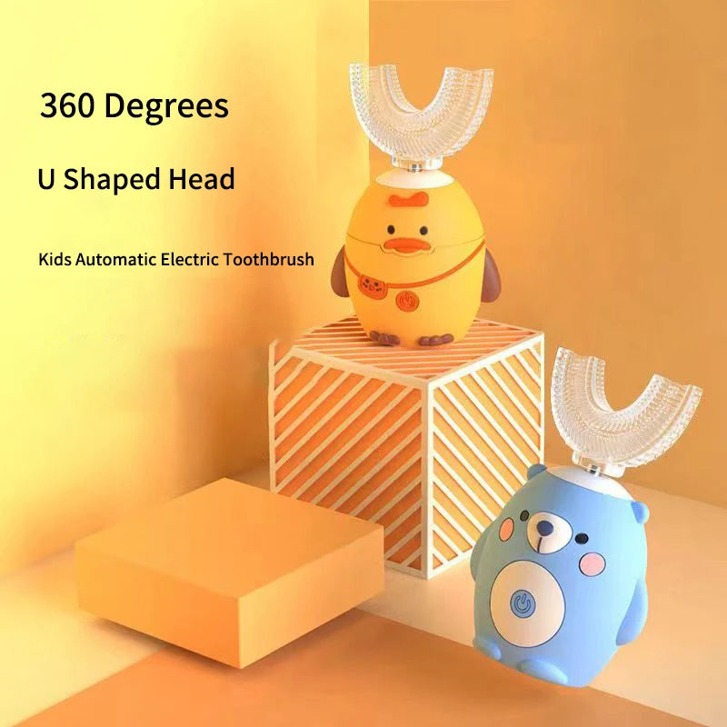 Children's Bear U-Shaped Electric Toothbrush with Soft Silicone Head