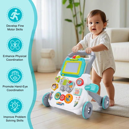 Multifunction Baby Push Walker Toy with Activity Board and Music