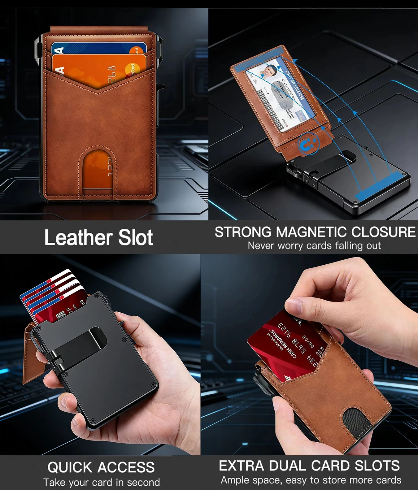 Minimalist Compact Leather Wallet RFID Blocking with Quick Access Card Case for Men