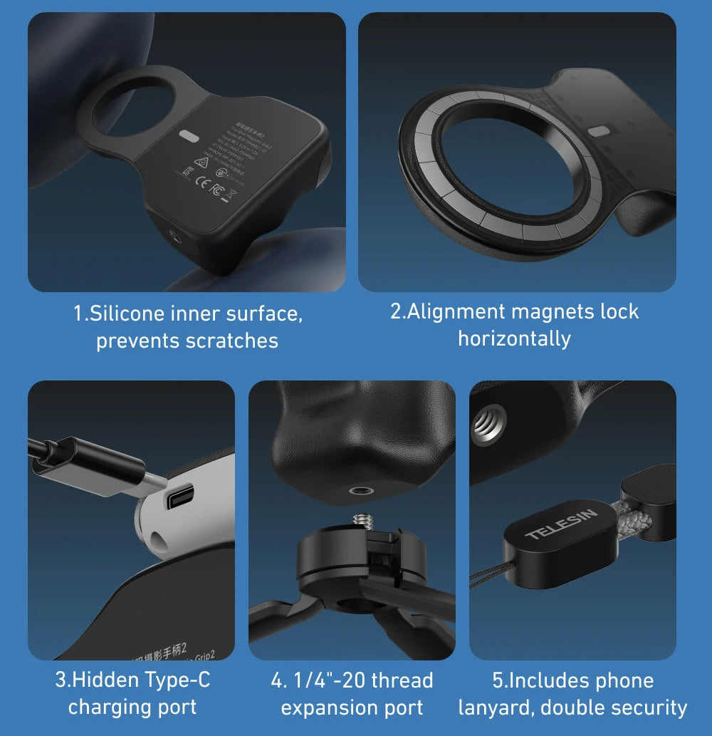 Magnetic Phone Camera Grip with Bluetooth Remote Control for iPhone and Android