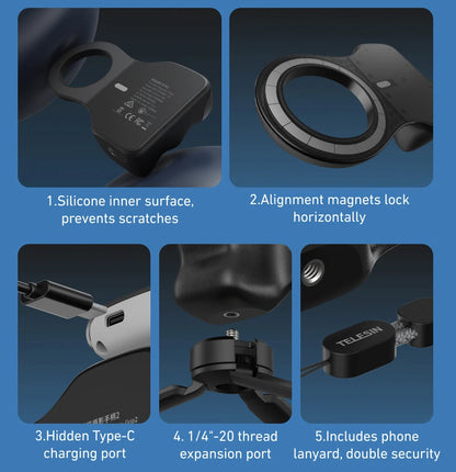 Magnetic Phone Camera Grip with Bluetooth Remote Control for iPhone and Android