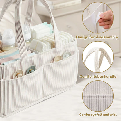 Baby Diaper Caddy Organizer Basket with Soft Corduroy Fabric