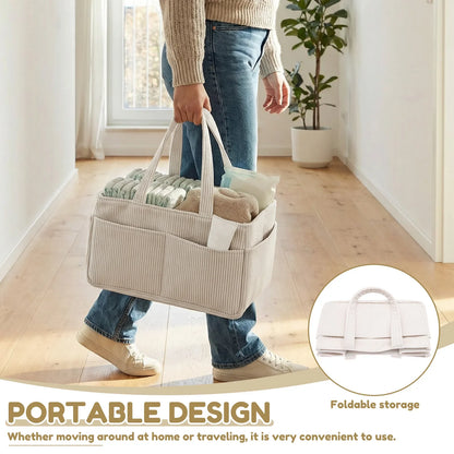 Baby Diaper Caddy Organizer Basket with Soft Corduroy Fabric
