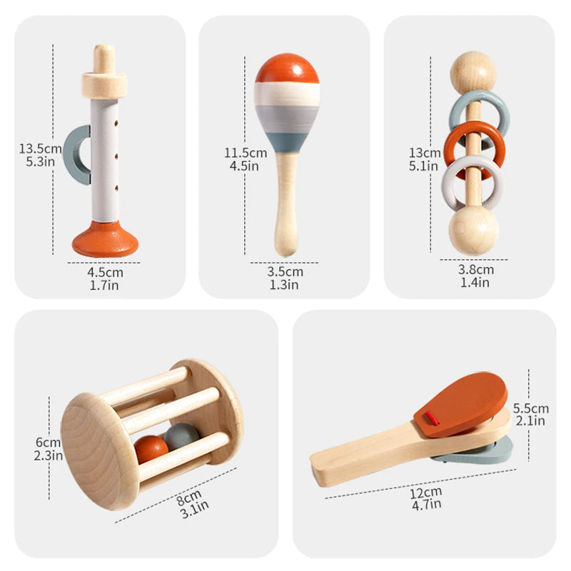 Montessori Sensory Rattle Wooden Learning Toys for Kids