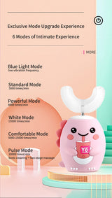Kids U-Shaped Smart Electric Toothbrush Cartoon with Soft Silicone Head
