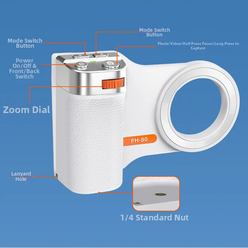 Magnetic Bluetooth Phone Camera Grip with Remote & Fill Light
