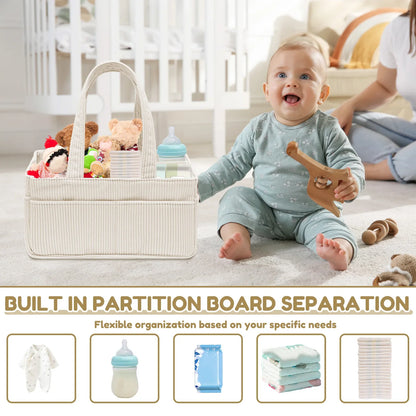 Baby Diaper Caddy Organizer Basket with Soft Corduroy Fabric