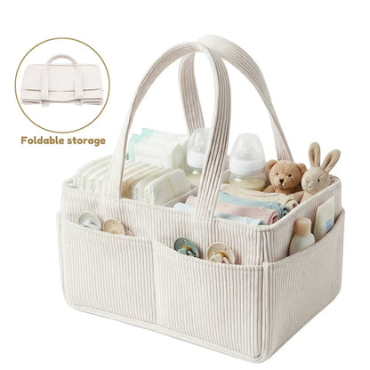 Baby Diaper Caddy Organizer Basket with Soft Corduroy Fabric