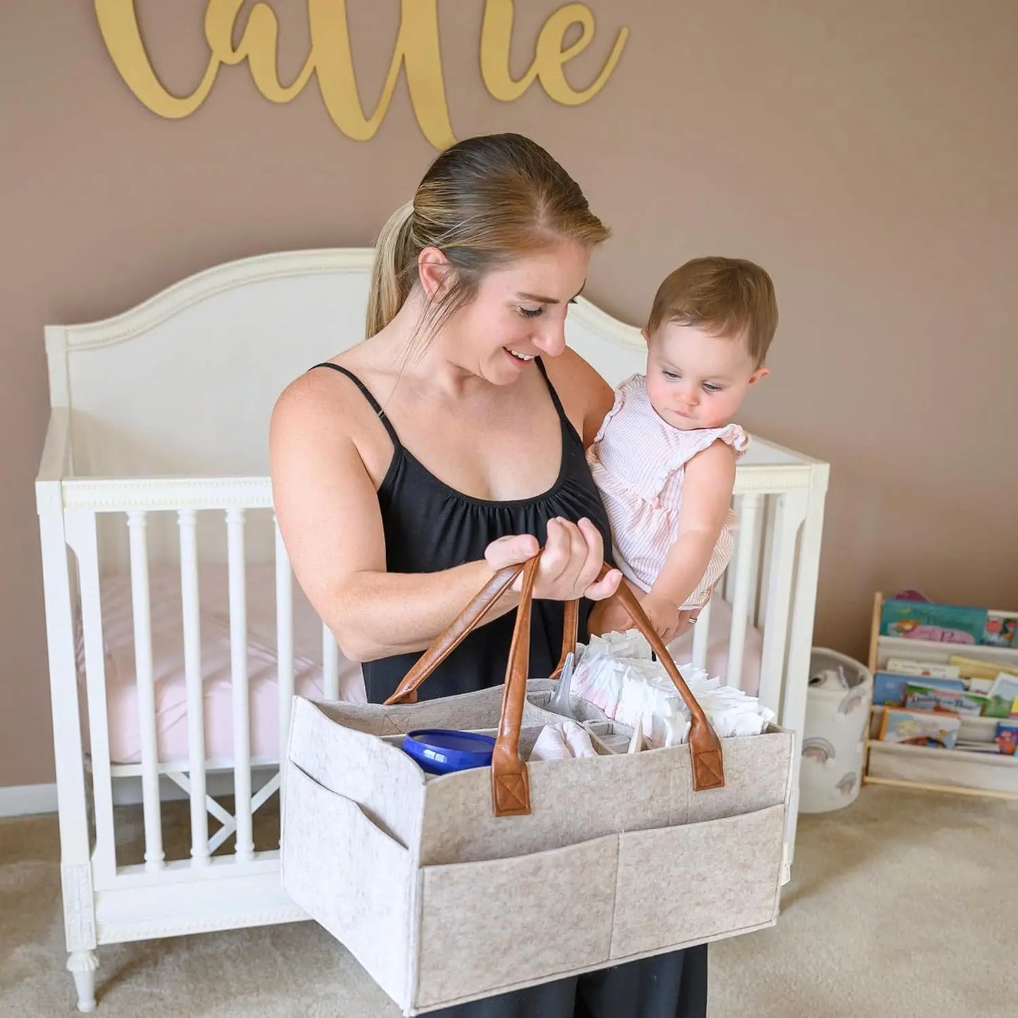 Baby Felt Diaper Caddy Organizer with Storage Pockets