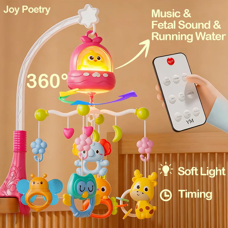 Baby Crib Mobile Rotating with Music Lights and Remote Control for Newborn Infant Gift