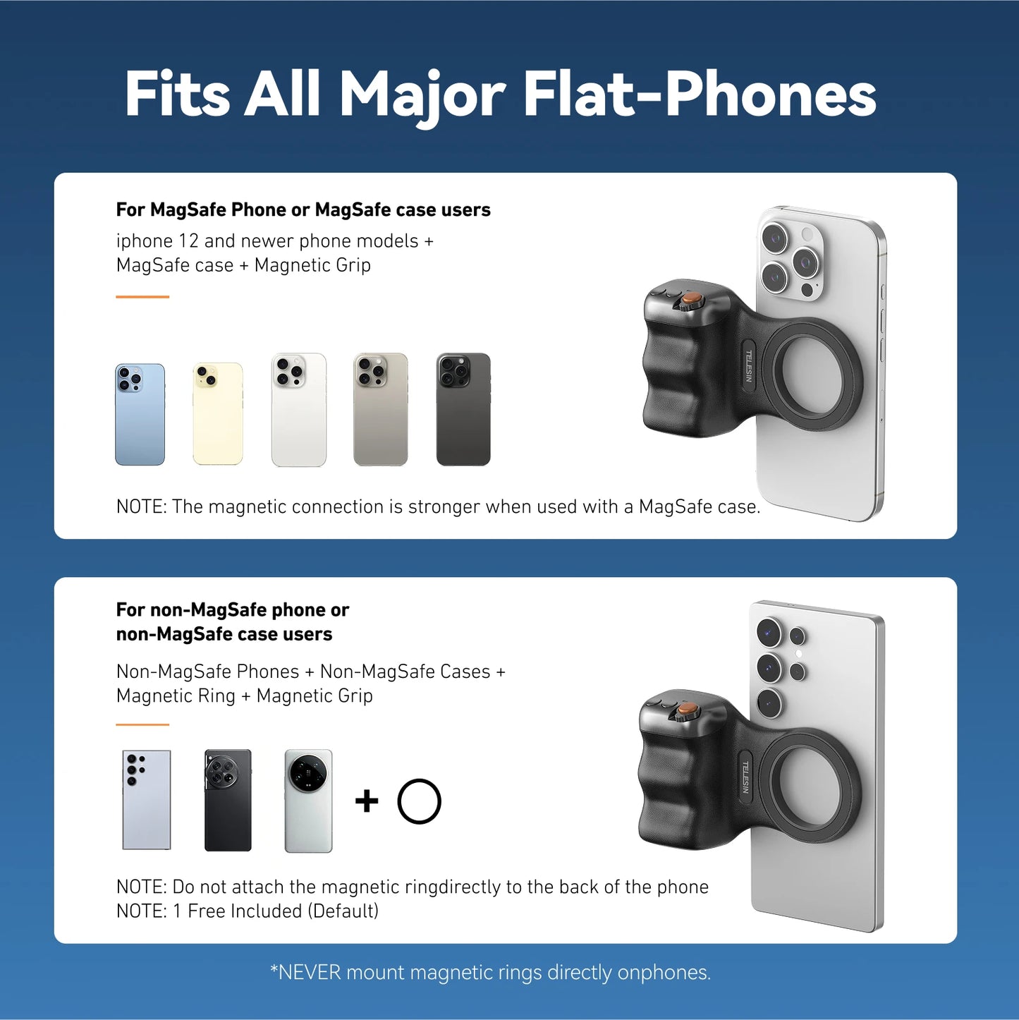 Magnetic Phone Camera Grip with Bluetooth Remote Control for iPhone and Android