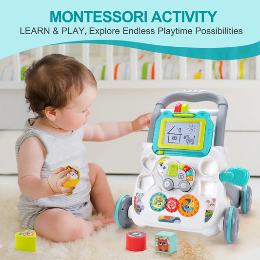 Multifunction Baby Push Walker Toy with Activity Board and Music
