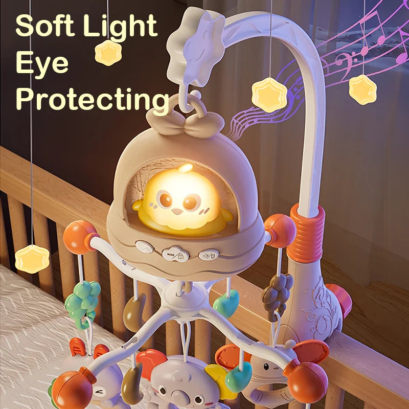 Baby Crib Mobile Rotating with Music Lights and Remote Control for Newborn Infant Gift
