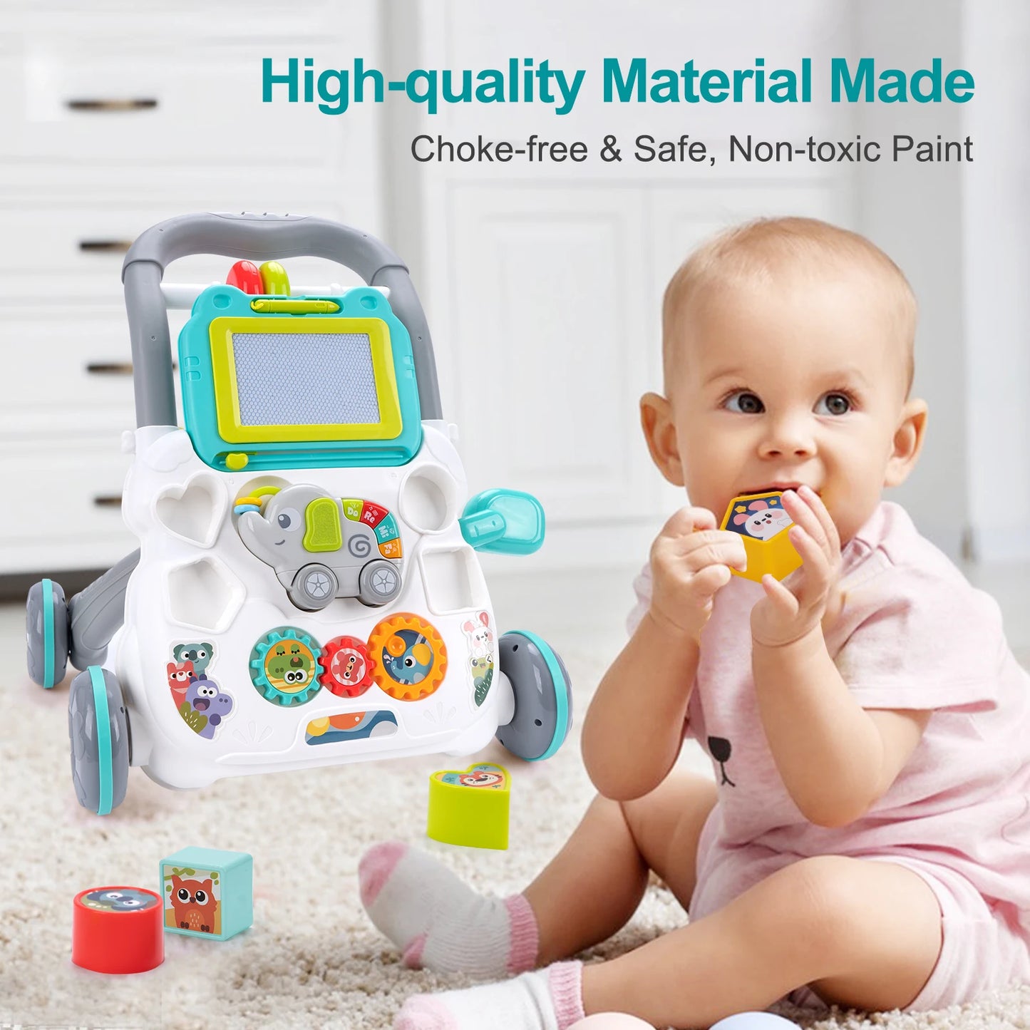 Multifunction Baby Push Walker Toy with Activity Board and Music