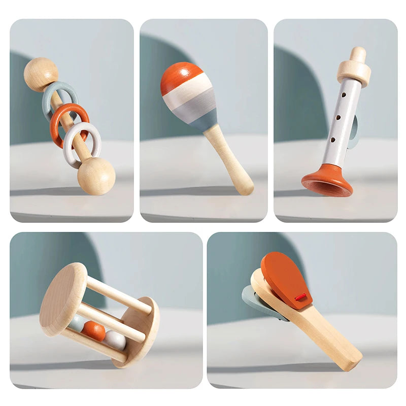 Montessori Sensory Rattle Wooden Learning Toys for Kids