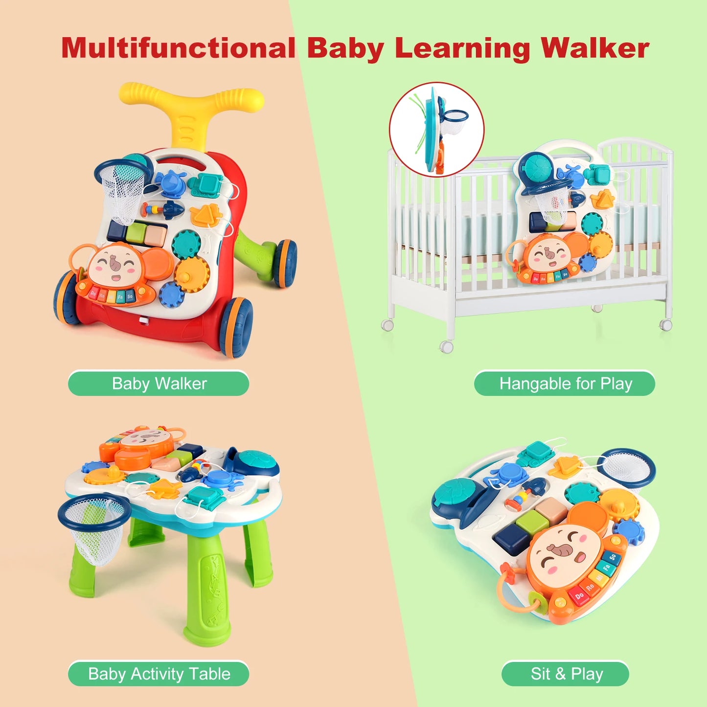 Multifunction Baby Push Walker Toy with Activity Board and Music