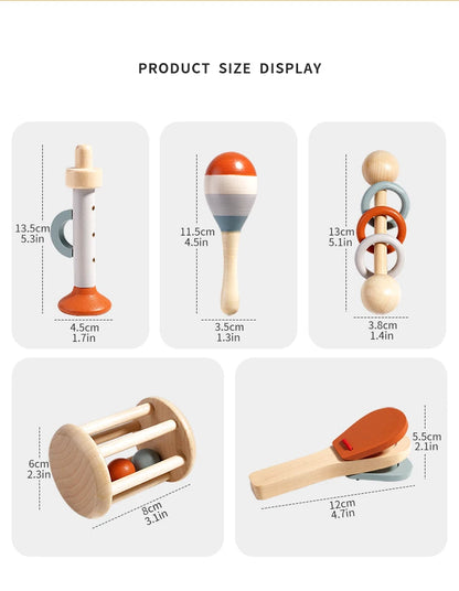 Montessori Sensory Rattle Wooden Learning Toys for Kids