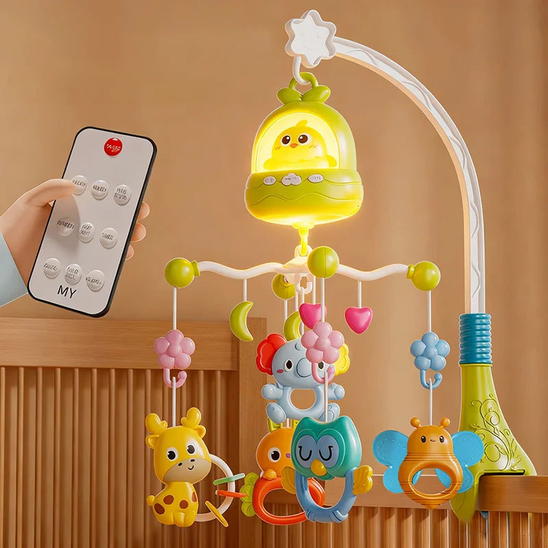 Baby Crib Mobile Rotating with Music Lights and Remote Control for Newborn Infant Gift