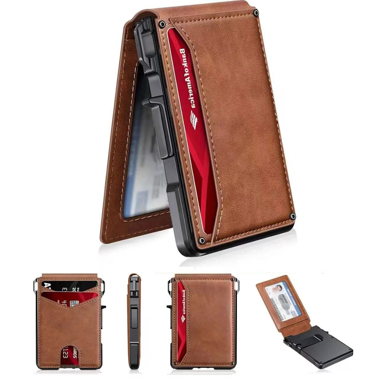 Minimalist Compact Leather Wallet RFID Blocking with Quick Access Card Case for Men