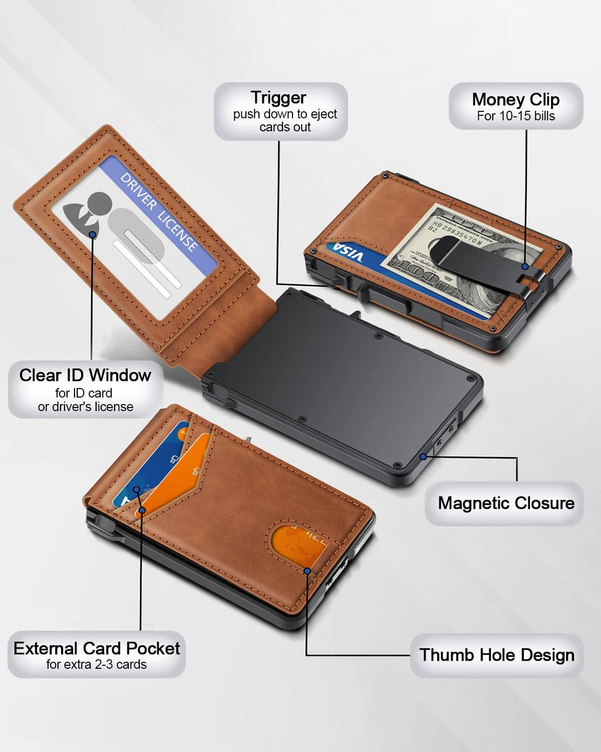 Smart Pop Up Card Holder RFID Protected Wallet with Money Clip for Men
