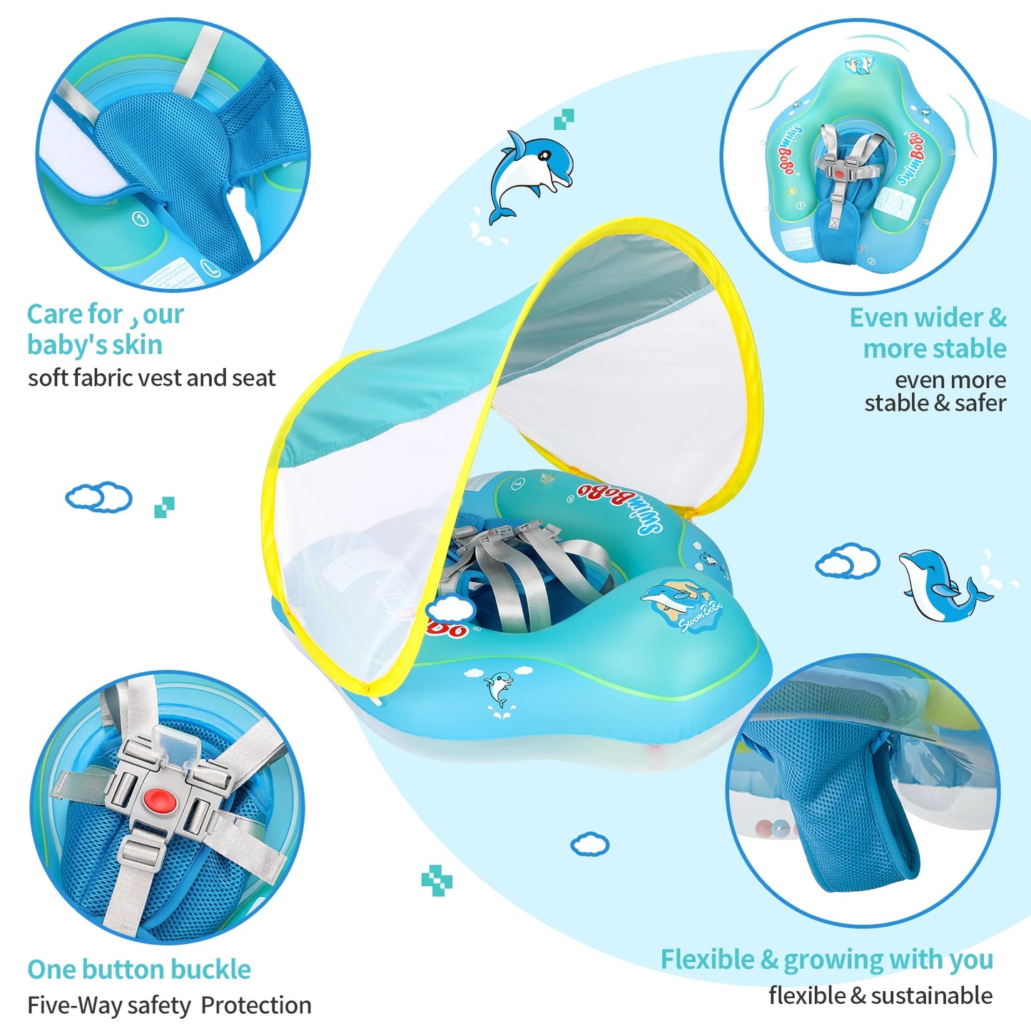Infant Swimming Float with Sun Shade for Pool Fun