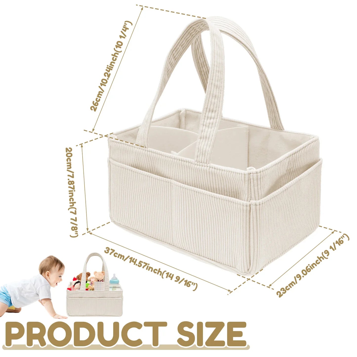 Baby Diaper Caddy Organizer Basket with Soft Corduroy Fabric