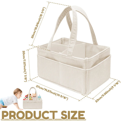 Baby Diaper Caddy Organizer Basket with Soft Corduroy Fabric