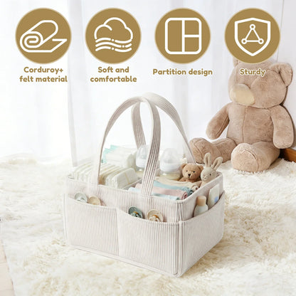 Baby Diaper Caddy Organizer Basket with Soft Corduroy Fabric