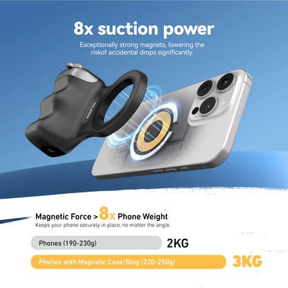 Magnetic Phone Camera Grip with Bluetooth Remote Control for iPhone and Android