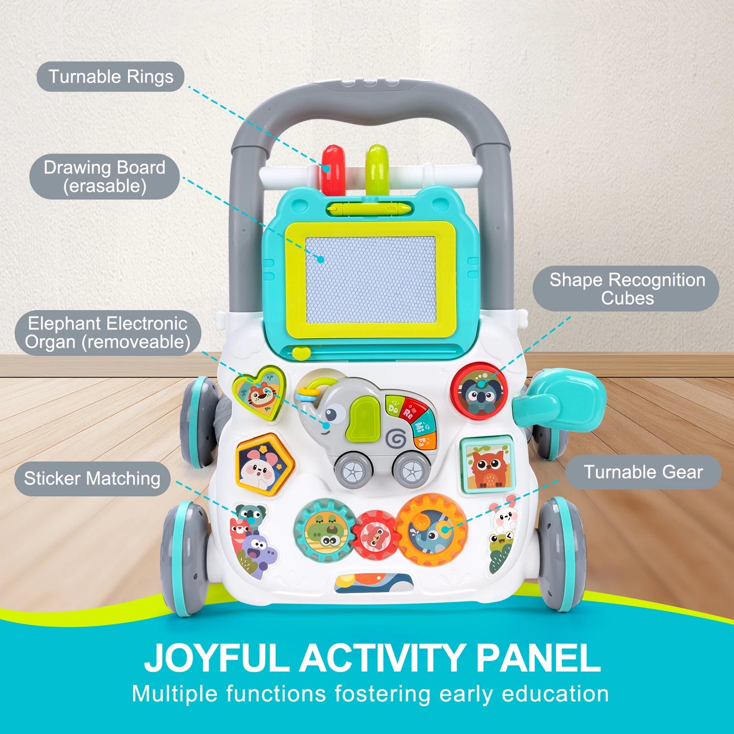 Multifunction Baby Push Walker Toy with Activity Board and Music
