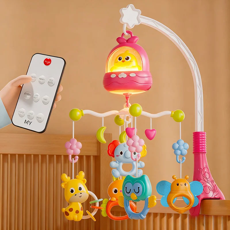 Baby Crib Mobile Rotating with Music Lights and Remote Control for Newborn Infant Gift