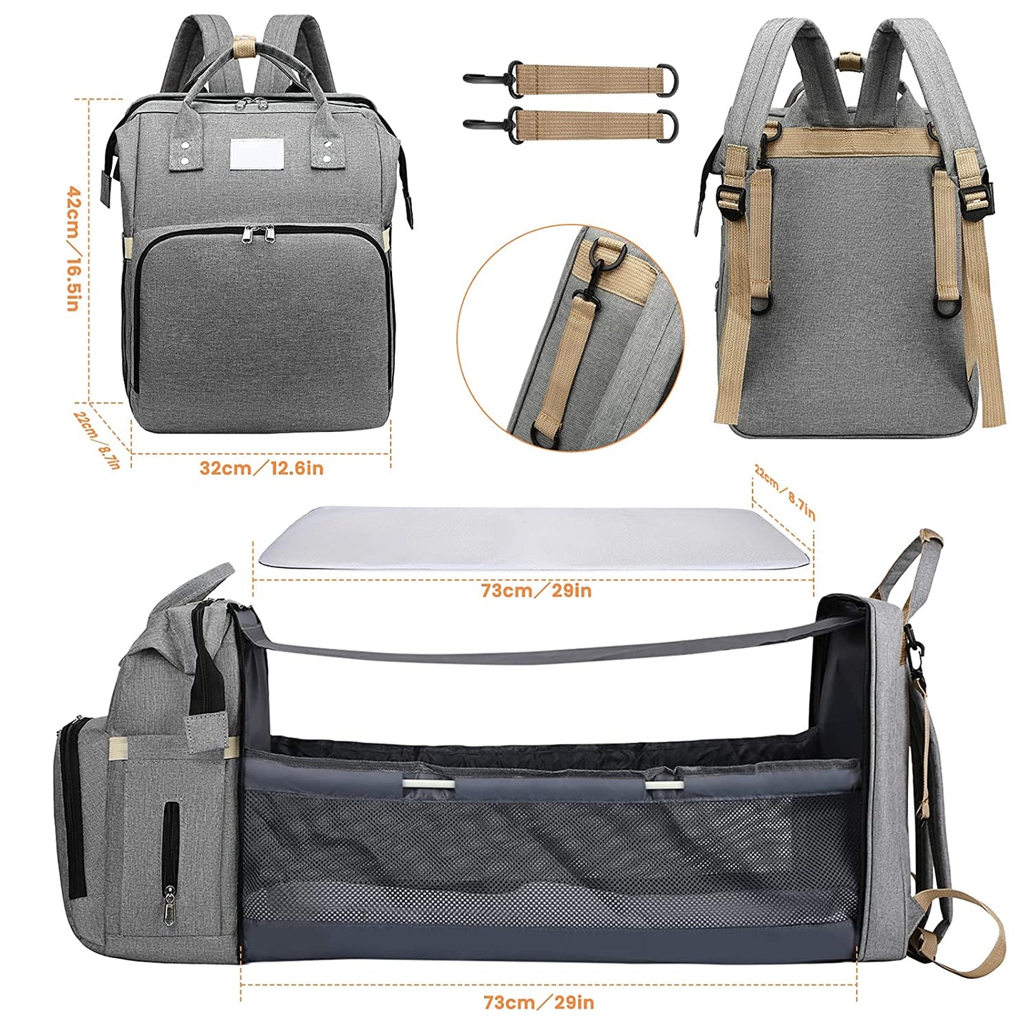 The 2 in 1 Large Capacity Nappy Bags with Changing Mat Convenient Baby